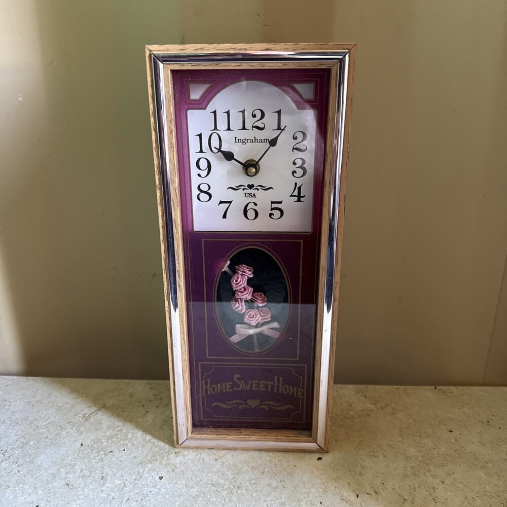 Vintage Ingraham Shadow Box Wall Clock Home Sweet Home 12.750 X 5.25”
